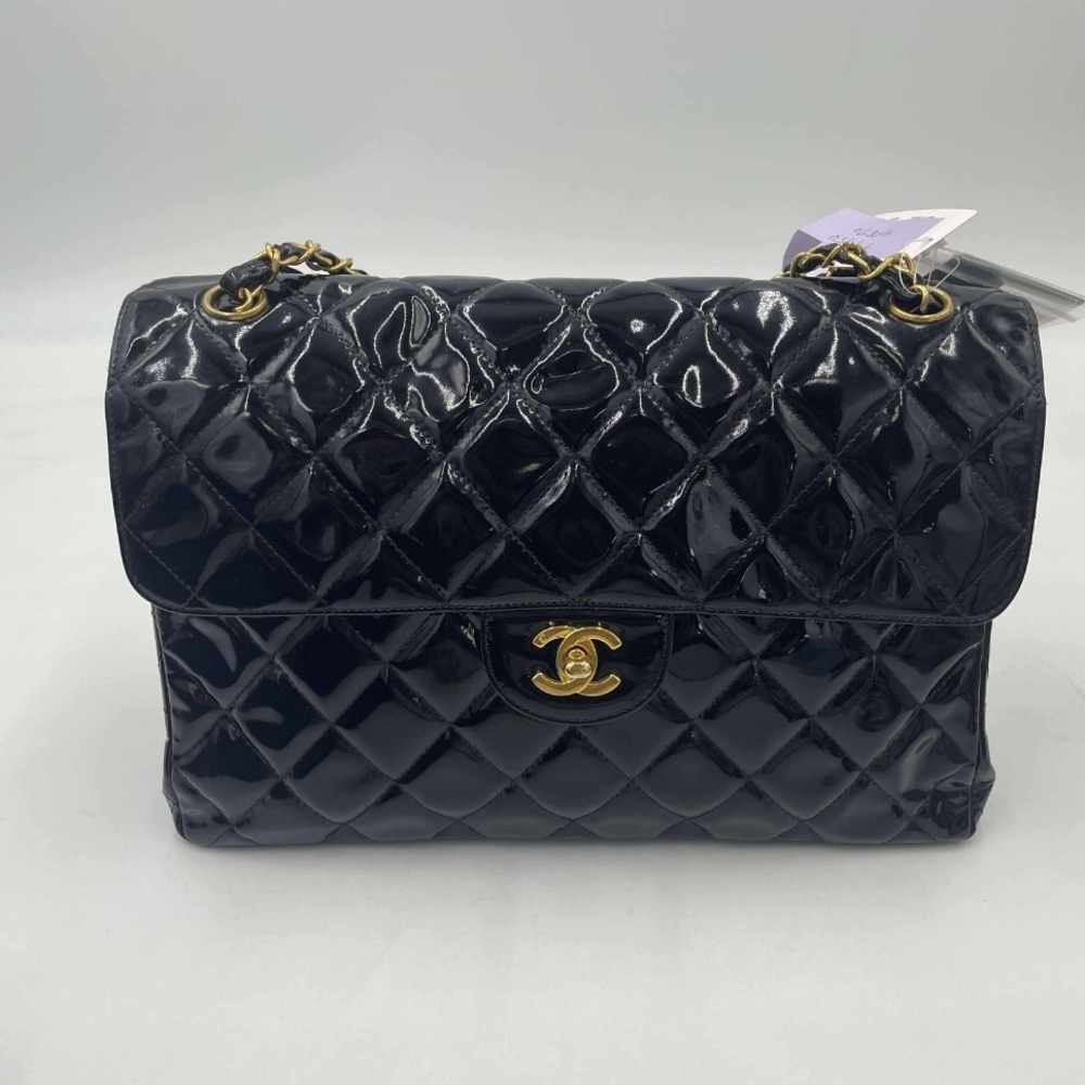 Chanel Black Patent Quilted Shoulder Bag